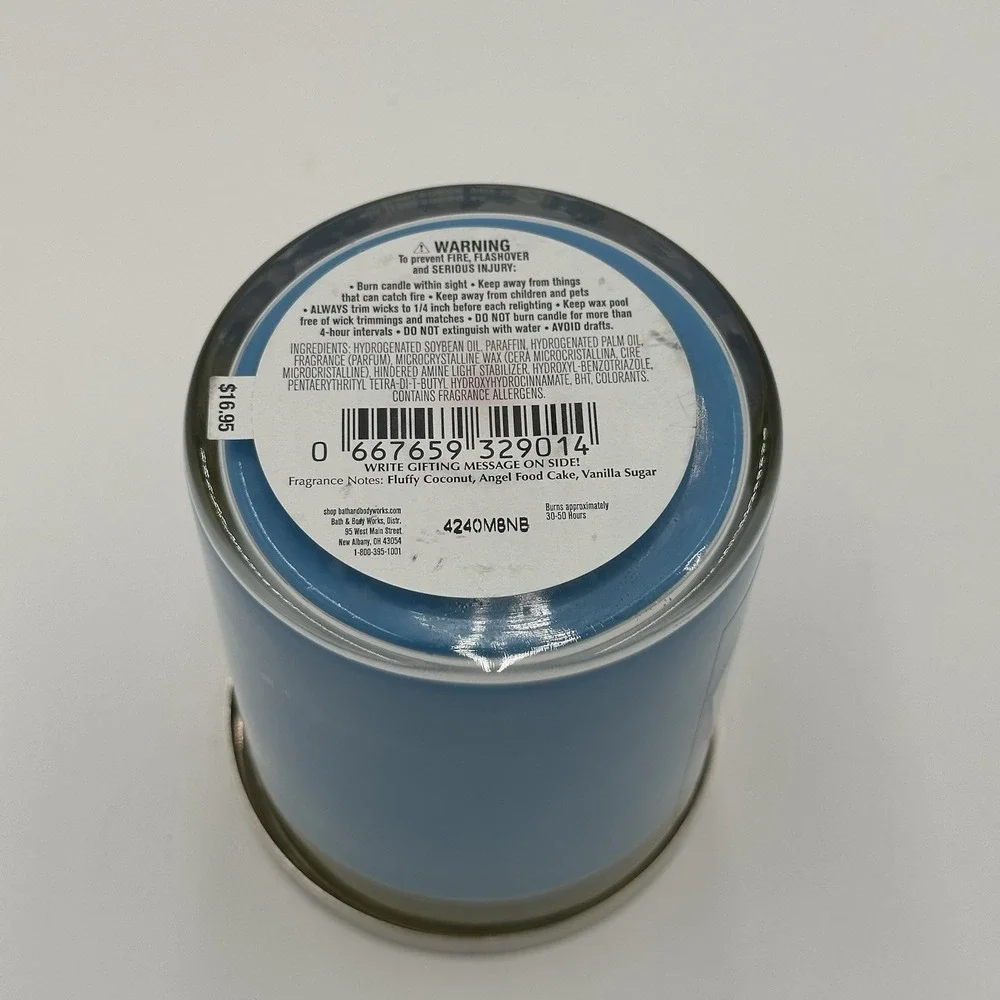 Bath & Body Works 8 ounce Coconut Angel Cake Single Wick  Christmas Candle New